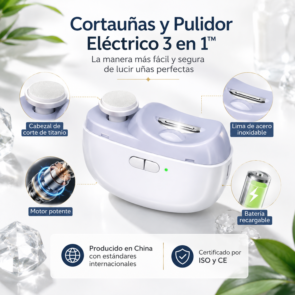 Cortaúñas y Pulidor Eléctrico 3 en 1™ Uñas perfectas en segundos