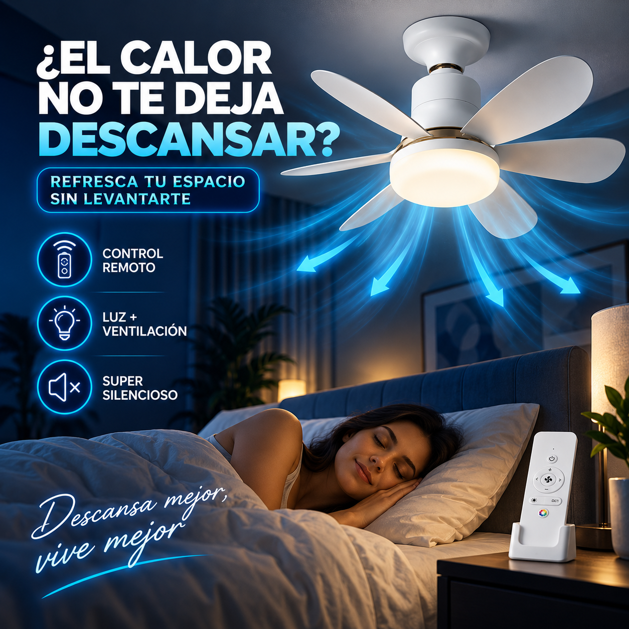 Ventilador LED inteligente con control remoto