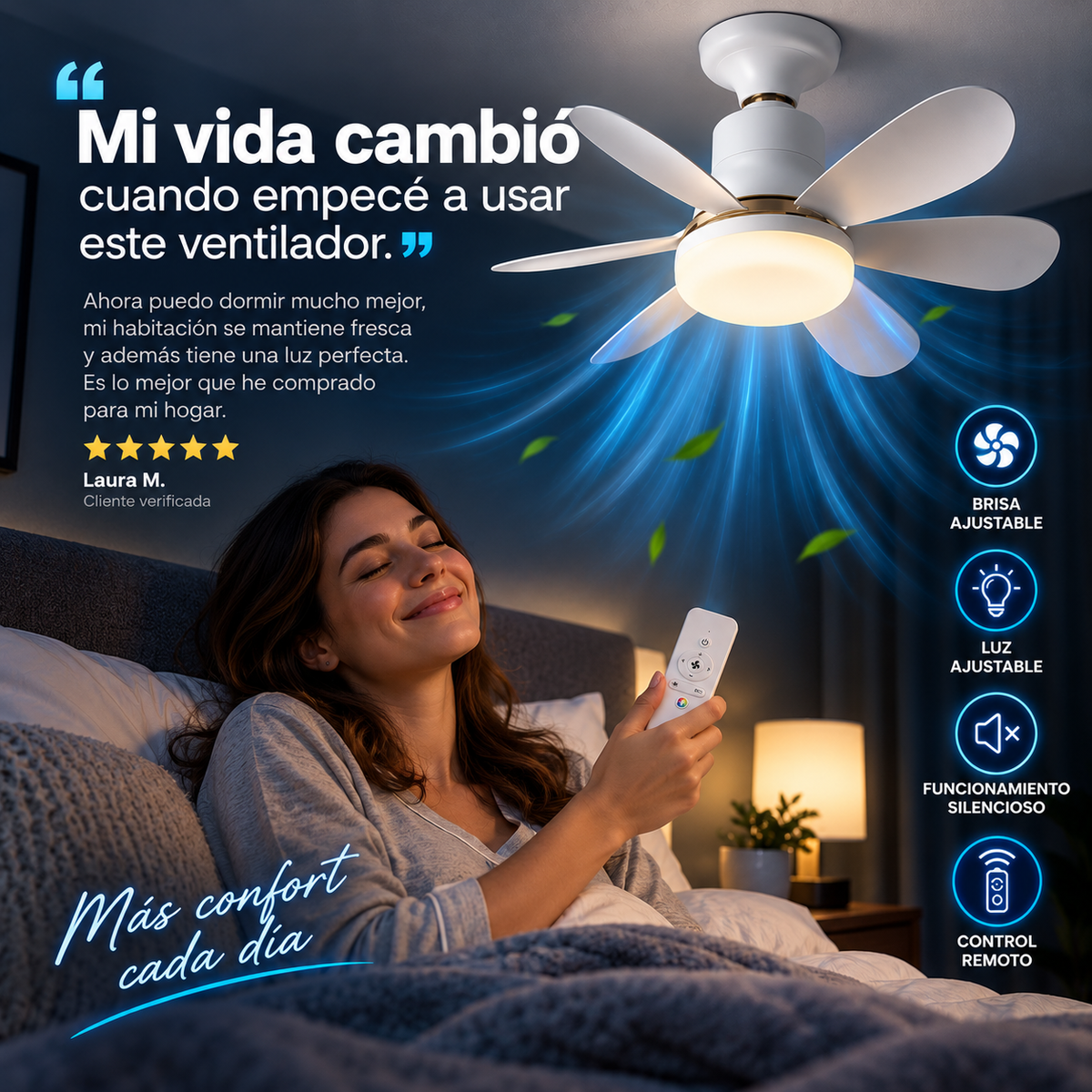 Ventilador LED inteligente con control remoto
