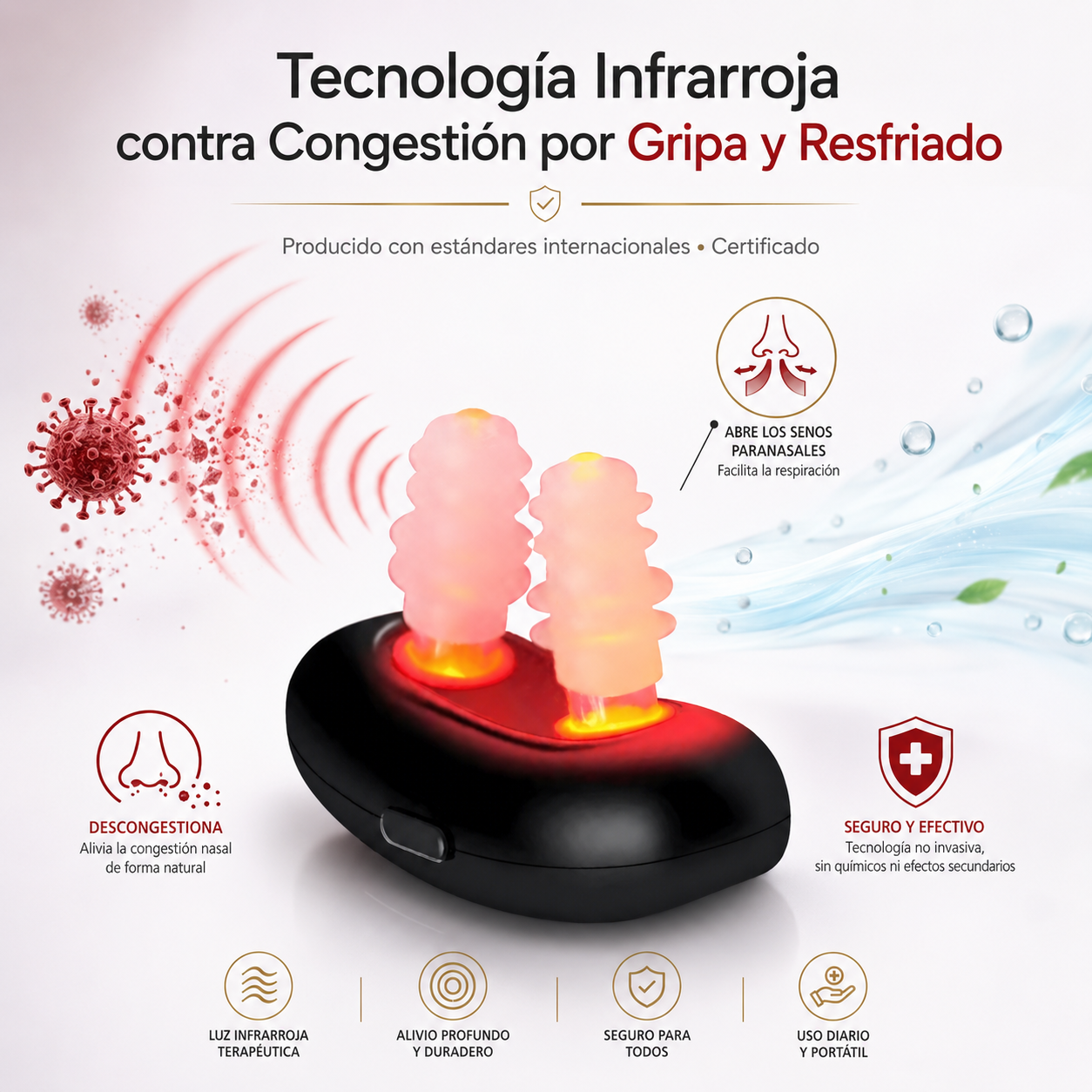 Alivio Nasal Infrarrojo™ - Descongestiona tu Nariz en Minutos | Adiós Gripa, Resfriado y Nariz Tapada