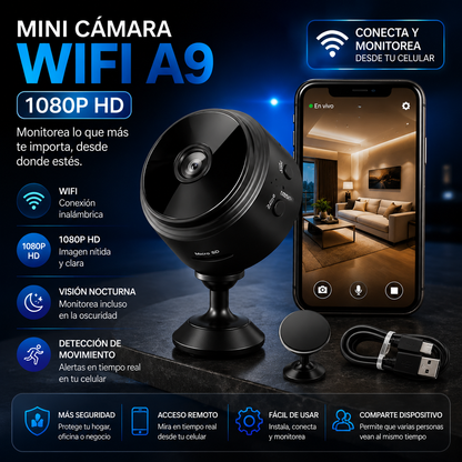 Mini Cámara WiFi A9 1080P | Monitoreo Inteligente Desde Tu Celular