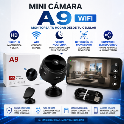 Mini Cámara WiFi A9 1080P | Monitoreo Inteligente Desde Tu Celular