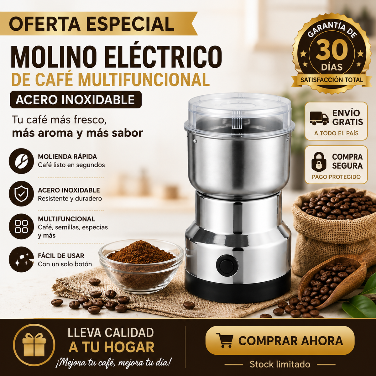 Molinillo de Cafe Electrico - Cafe fresco en solo segundos