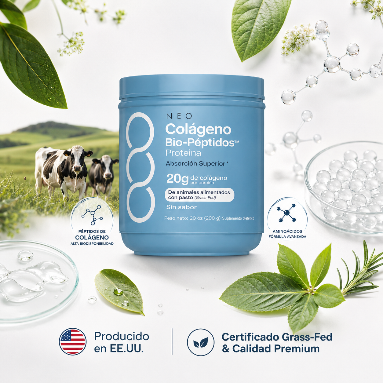 Colágeno Bio-Péptidos™ 20g Piel Radiante • Cabello Fuerte • Articulaciones Flexibles
