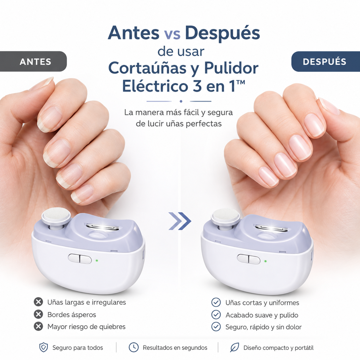 Cortaúñas y Pulidor Eléctrico 3 en 1™ Uñas perfectas en segundos