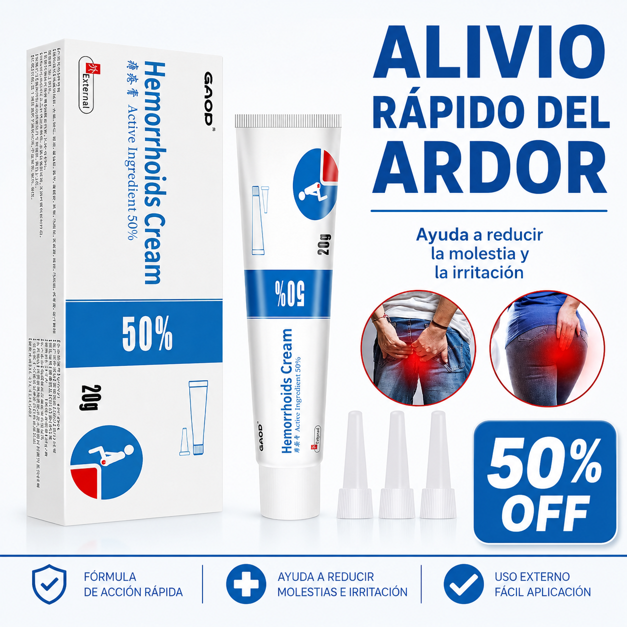Crema Anti Hemorroides - Alivio Rápido del Ardor y las Molestias al Sentarte
