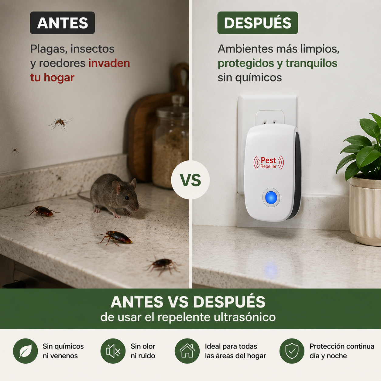 REPELENTE ULTRASONICO PARA INSECTOS Y RATONES 2X1