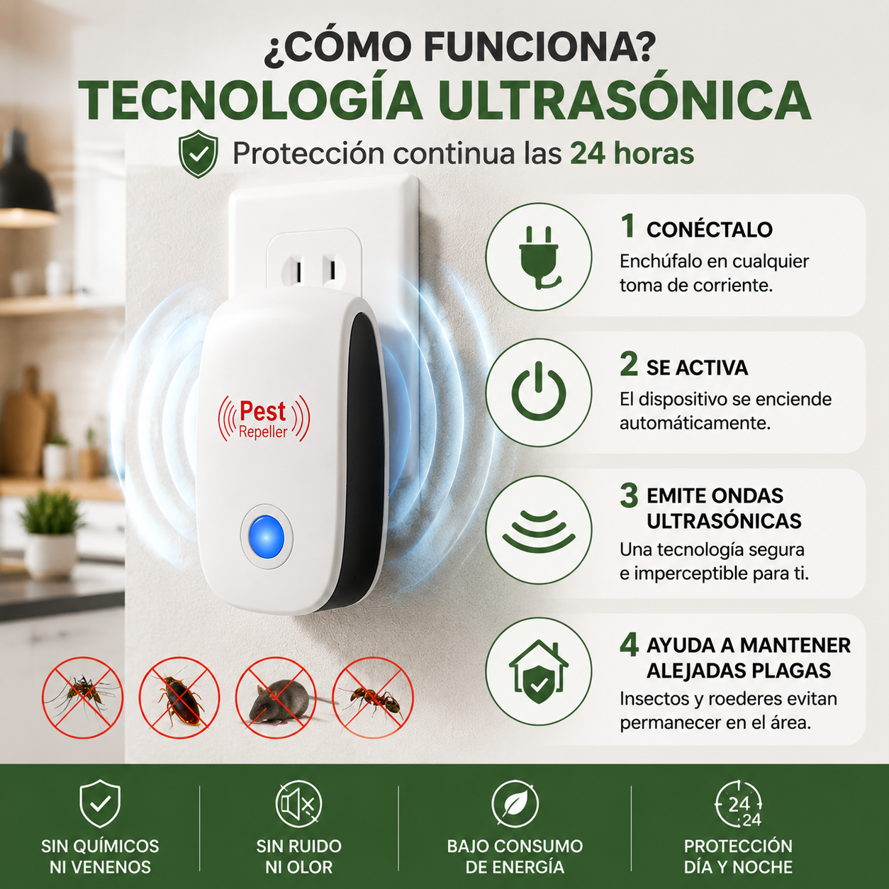 REPELENTE ULTRASONICO PARA INSECTOS Y RATONES 2X1