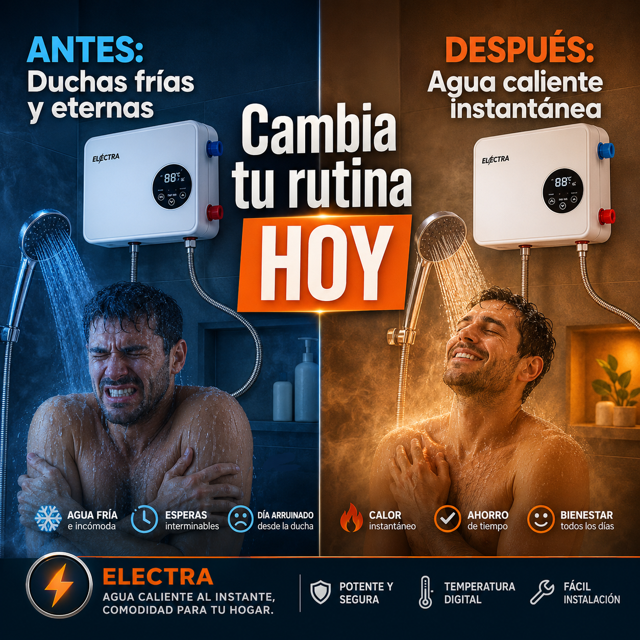 CALENTADOR TÁCTIL ELECTRA 110V - Agua Caliente Instantánea con un Solo Toque